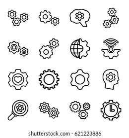 Gears icons set. set of 16 gears outline icons such as gear