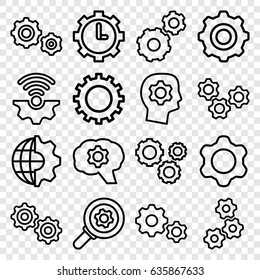 Gears icons set. set of 16 gears outline icons such as gear