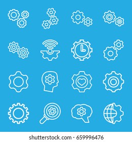 Gears icons set. set of 16 gears outline icons such as gear