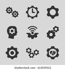 Gears icons set. set of 9 gears filled icons such as gear