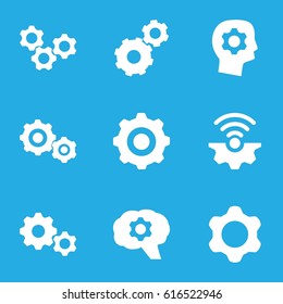 Gears icons set. set of 9 gears filled icons such as gear