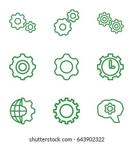 Gears icons set. set of 9 gears outline icons such as gear