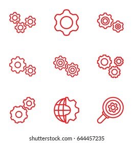 Gears icons set. set of 9 gears outline icons such as gear, gear    sign symb