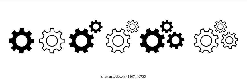 Gears icons set. Gears icons collection, cogwheel group. For app settings button, web settings button. Vector illustration.	