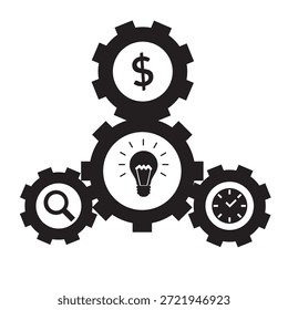Ícones de engrenagens ajustados. Ícone de carregamento, desenvolvimento, processo, evolução, operação, desenvolver. Ilustração vetorial.