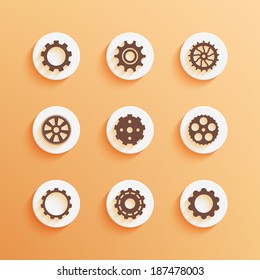 Gears icons set. Round buttons. Vector illustration EPS10.