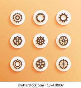Gears icons set. Round buttons. Vector illustration EPS10.