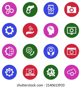 Gears Icons. White Flat Collection In Circle. Vector Illustration.
