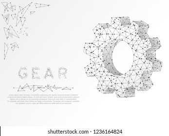 Gears. Industry development, engine work, business solution concept. Mechanical technology machine engineering symbol. Vector poligonal wireframe gear 3d illustration on white background