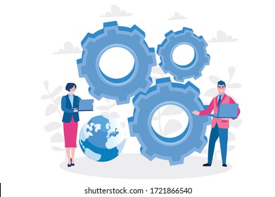 Gears. Industry development.  Vector illustration for web banner, infographics, mobile. Business mechanical technology machine engineering symbol, engine work.