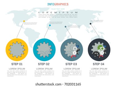 Gears infographic template for business finance presentation, Strategic plan to define company values, Can be used for scheduling in project management to mark specific points along a project timeline