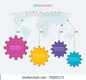 Gears infographic template for business presentation, Strategic plan to define company values, Can be used for scheduling in project management to mark specific points along a project timeline.