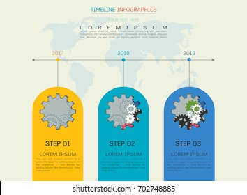 Gears infographic template for business presentation, Strategic plan to define company values, Can be used for scheduling in project management to mark specific points along a project timeline.