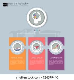 Gears infographic template for business presentation, Strategic plan to define company values, Can be used for scheduling in project management to mark specific points along a project timeline.
