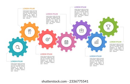 Opciones de infografía de engranajes 7. Coglleras, Ingeniería. Presentación de negocios. Ilustración vectorial.