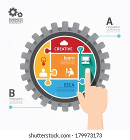 Gears Infographics push Template jigsaw banner.concept vector illustration