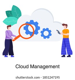 Engranajes dentro de la nube que muestran el concepto de la ilustración de la administración de la nube
