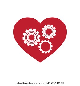 gears inside red heart, vector