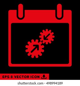 Gears Integration Calendar Day icon. Vector EPS illustration style is flat iconic symbol, red color.