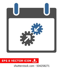 Gears Integration Calendar Day icon. Vector EPS illustration style is flat iconic bicolor symbol, cobalt and gray colors.