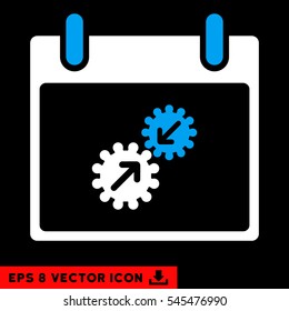 Gears Integration Calendar Day icon. Vector EPS illustration style is flat iconic bicolor symbol, blue and white colors.