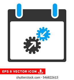 Gears Integration Calendar Day icon. Vector EPS illustration style is flat iconic bicolor symbol, blue and gray colors.