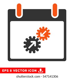 Gears Integration Calendar Day icon. Vector EPS illustration style is flat iconic bicolor symbol, orange and gray colors.