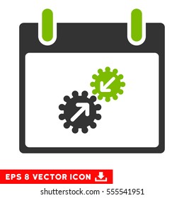 Gears Integration Calendar Day icon. Vector EPS illustration style is flat iconic bicolor symbol, eco green and gray colors.