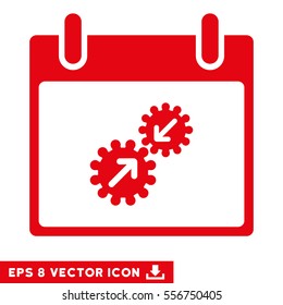Gears Integration Calendar Day icon. Vector EPS illustration style is flat iconic symbol, red color.