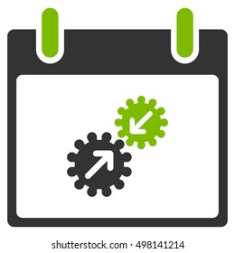 Gears Integration Calendar Day vector pictogram. Style is flat graphic bicolor symbol, eco green and gray colors, white background.
