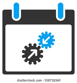 Gears Integration Calendar Day vector toolbar icon. Style is bicolor flat icon symbol, blue and gray colors, white background.