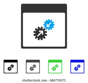 Gears Integration Calendar Page flat vector pictograph. Colored gears integration calendar page gray, black, blue, green icon variants. Flat icon style for graphic design.