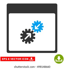 Gears Integration Calendar Page icon. Vector EPS illustration style is flat iconic bicolor symbol, blue and gray colors.
