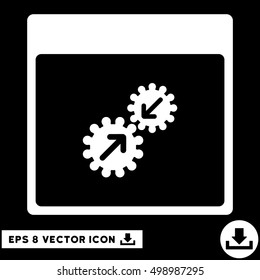 Gears Integration Calendar Page icon. Vector EPS illustration style is flat iconic symbol, white color.