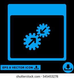 Gears Integration Calendar Page icon. Vector EPS illustration style is flat iconic symbol, blue color.