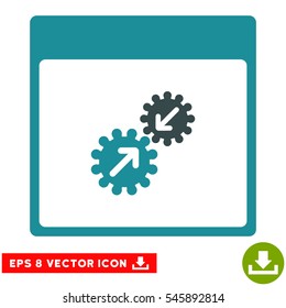 Gears Integration Calendar Page icon. Vector EPS illustration style is flat iconic bicolor symbol, soft blue colors.