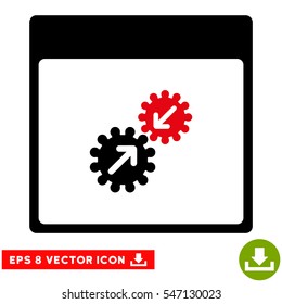 Gears Integration Calendar Page icon. Vector EPS illustration style is flat iconic bicolor symbol, intensive red and black colors.