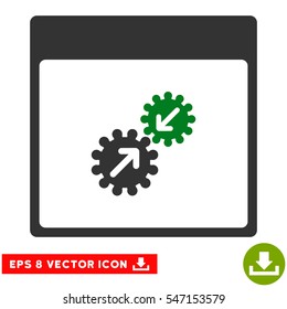 Gears Integration Calendar Page icon. Vector EPS illustration style is flat iconic bicolor symbol, green and gray colors.