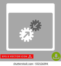 Gears Integration Calendar Page icon. Vector EPS illustration style is flat iconic bicolor symbol, dark gray and white colors.