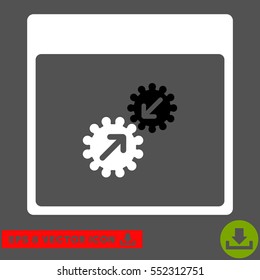 Gears Integration Calendar Page icon. Vector EPS illustration style is flat iconic bicolor symbol, black and white colors.