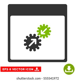 Gears Integration Calendar Page icon. Vector EPS illustration style is flat iconic bicolor symbol, eco green and gray colors.