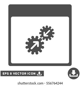 Gears Integration Calendar Page icon. Vector EPS illustration style is flat iconic symbol, gray color.