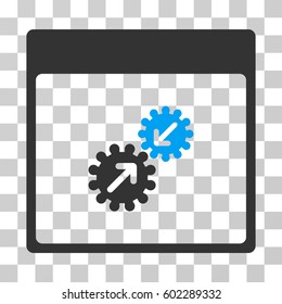 Gears Integration Calendar Page icon. Vector illustration style is flat iconic bicolor symbol, blue and gray colors, transparent background. Designed for web and software interfaces.