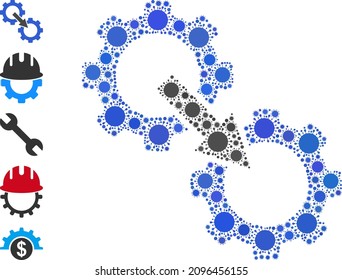 Gears integration mosaic icon. Vector collage done with scattered Covid-2019 icons. Virus collage gears integration icon, and more icons. Gears integration collage for breakout templates.