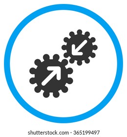 Gears Integration vector icon. Style is bicolor flat circled symbol, blue and gray colors, rounded angles, white background.