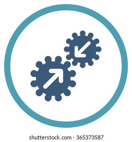 Gears Integration vector icon. Style is bicolor flat circled symbol, cyan and blue colors, rounded angles, white background.