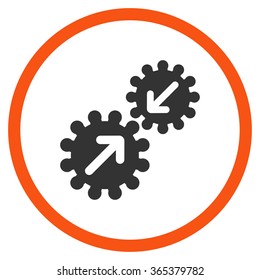 Gears Integration vector icon. Style is bicolor flat circled symbol, orange and gray colors, rounded angles, white background.
