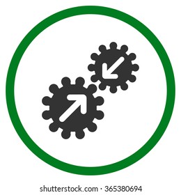 Gears Integration vector icon. Style is bicolor flat circled symbol, green and gray colors, rounded angles, white background.