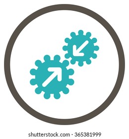 Gears Integration vector icon. Style is bicolor flat circled symbol, grey and cyan colors, rounded angles, white background.