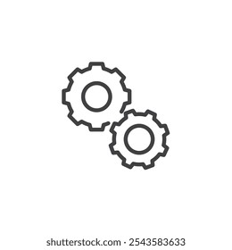 Ícone de linha entrelaçada de engrenagens. sinal de estilo linear para conceito móvel e web design. Ícone vetorial de contorno de duas engrenagens. Símbolo de processos de trabalho, ilustração de logotipo. Gráficos vetoriais